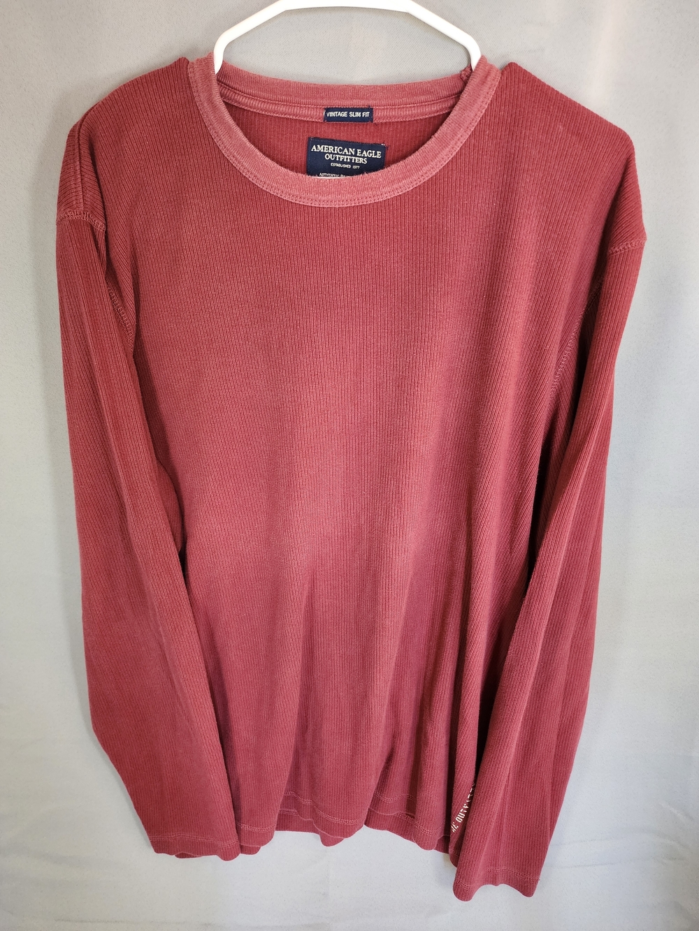 American Eagle Long Sleeve Waffle-Thermal Shirt - Dusty Rose